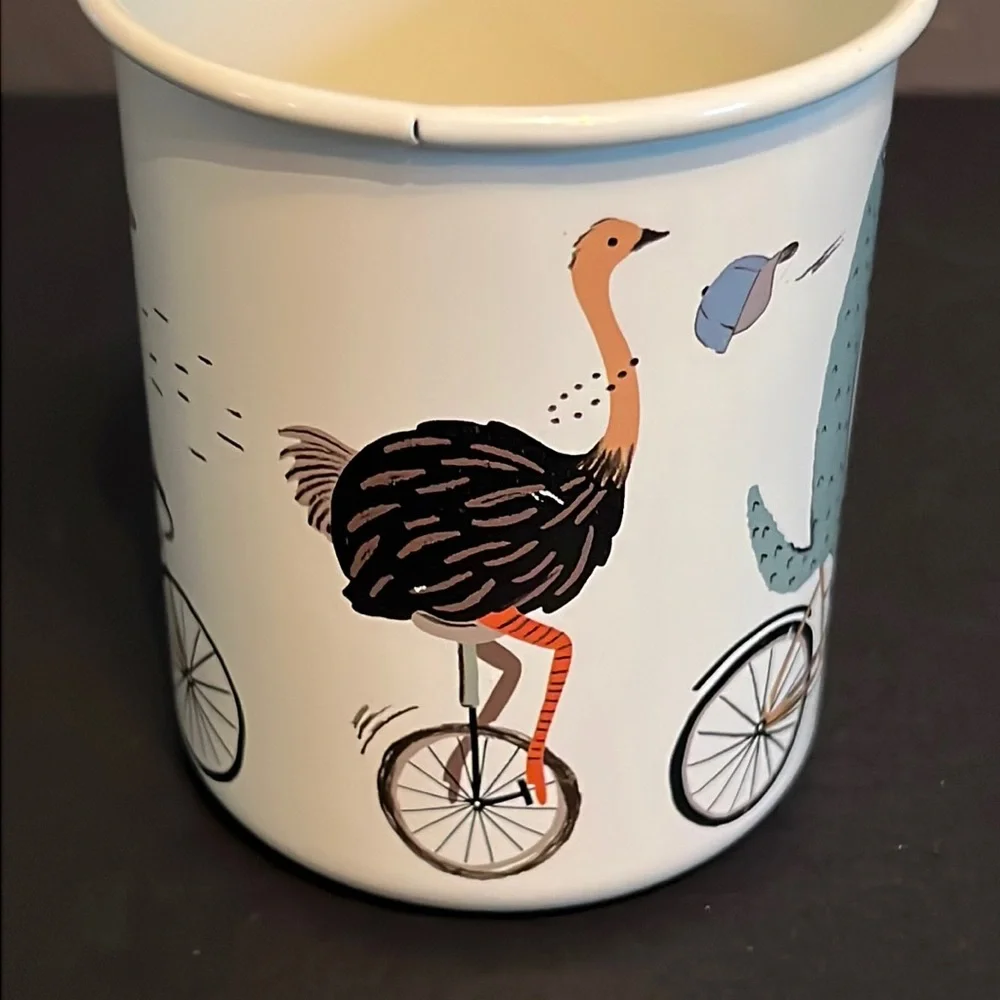 rabbits/aardvark/ostrich/caribou “Wild Rider” design metal pencil box & cup-NWT